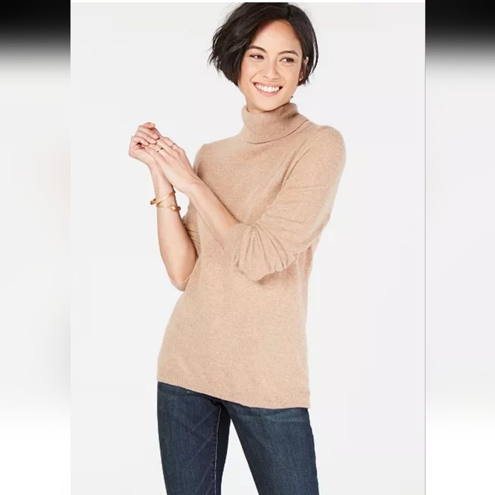 Charter Club Camel 100% Cashmere Turtleneck Sweater, XL - Picture 2 of 8